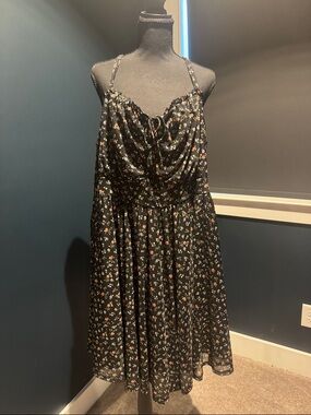 torrid Black Floral Midi Dress with Tie-Front